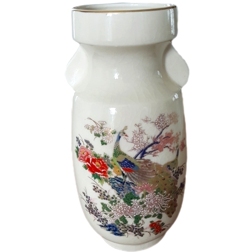 1970s Japanese Bitjutsu Toki - Art Ceramics Vase with Peacocks